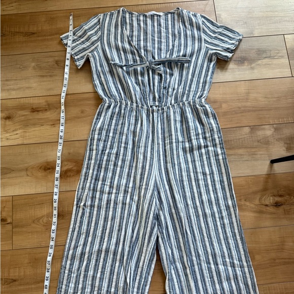 potters pot Pants - Blue and White Striped Wide-Leg Jumpsuit